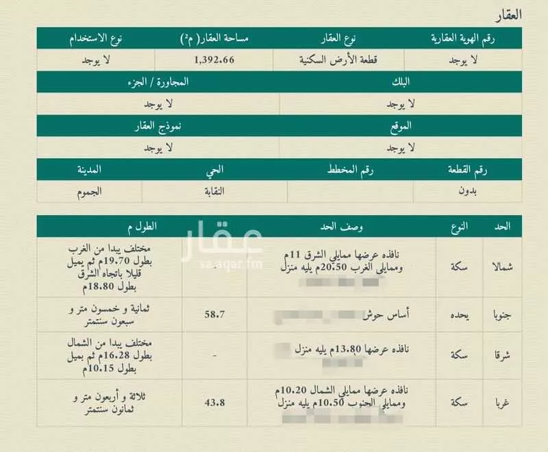 أرض للبيع في حي النقابة, مدينة الجموم, منطقة مكة المكرمة 1 صورة