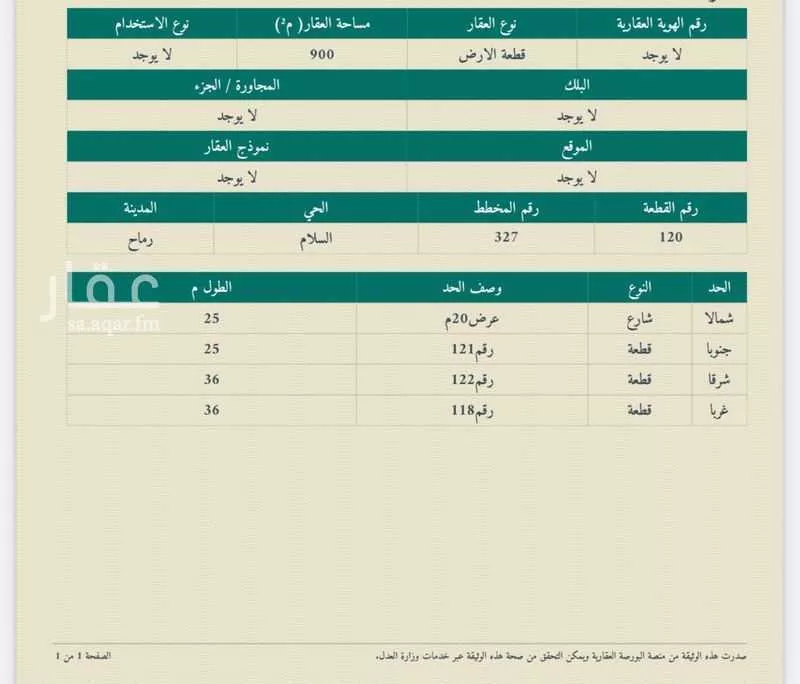 أرض للبيع في حي السلام, مدينة رماح, منطقة الرياض 1 صورة