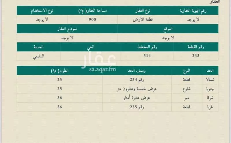 أرض للبيع في شارع ياسر بن مالك ، السليمي ، السليمي 1 صورة