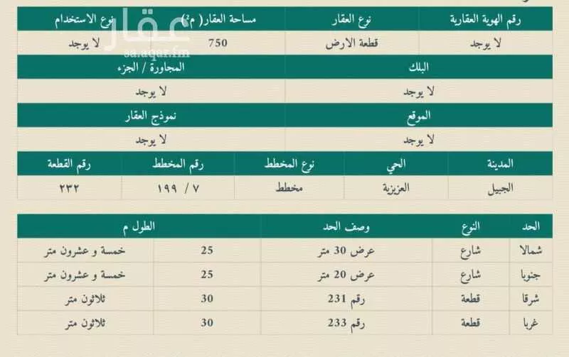 أرض للبيع في شارع غرناطة 416, حي غرناطة, مدينة الجبيل, المنطقة الشرقية 1 صورة