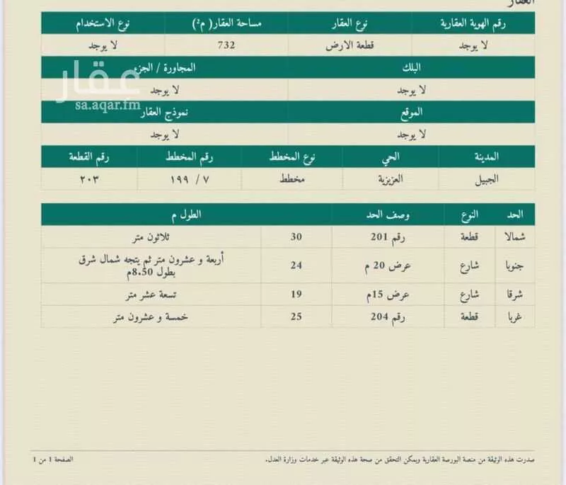 أرض للبيع في شارع غرناطة 291, حي غرناطة, مدينة الجبيل, المنطقة الشرقية 1 صورة