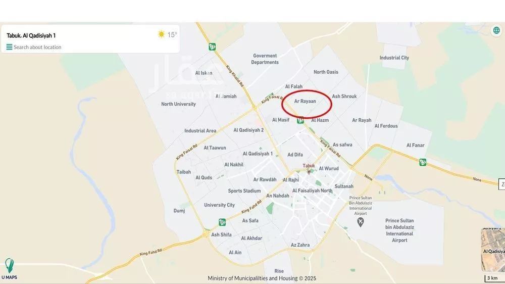 أرض للبيع في شارع التهيمية, حي الريان, مدينة تبوك, منطقة تبوك 1 صورة