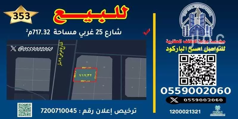 أرض للبيع في شارع طريق الشفاء, حي السداد, مدينة امارة منطقة مكة المكرمة - الطائف, منطقة مكة المكرمة 1 صورة