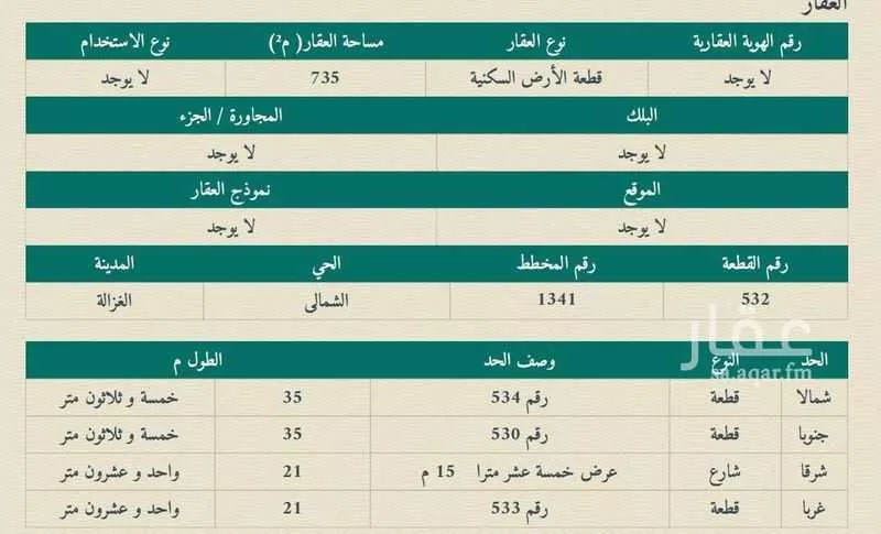 أرض للبيع في شارع ابو بكر الصديق ، الغزالة ، الغزالة 1 صورة