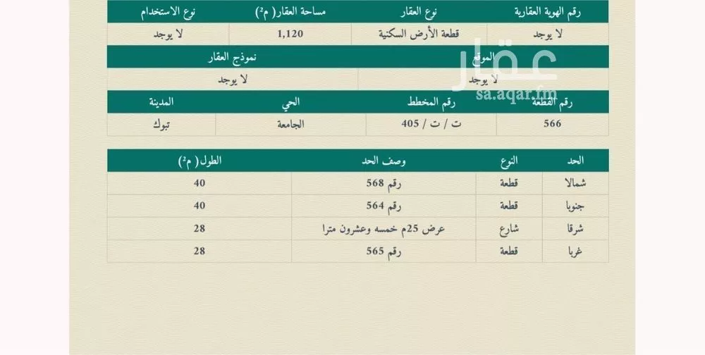 أرض للبيع في شارع فرس الوادي, حي الجامعة, مدينة تبوك, منطقة تبوك 1 صورة
