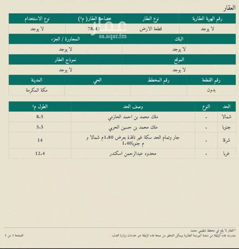 أرض للبيع في حي الأندلس, مدينة مكه المكرمه, منطقة مكة المكرمة 1 صورة