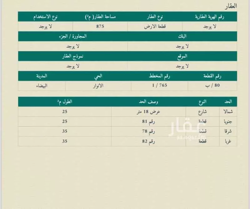 أرض للبيع في شارع الاسدي, حي الأنوار, مدينة الدمام, المنطقة الشرقية 1 صورة