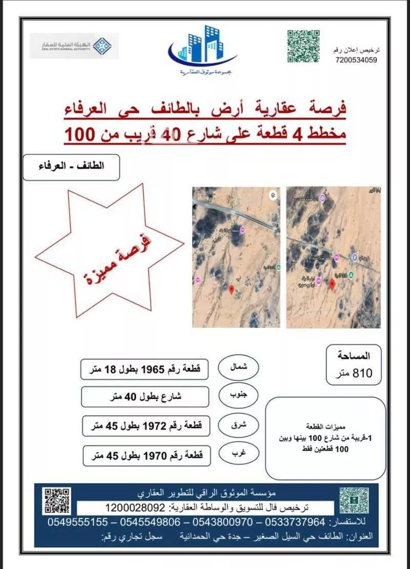 أرض للبيع في حي العرفاء الغربية, مدينة امارة منطقة مكة المكرمة - الطائف, منطقة مكة المكرمة 1 صورة