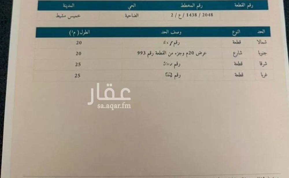 أرض للبيع في شارع الضاحية, حي الأزهر, مدينة خميس مشيط, منطقة عسير 1 صورة