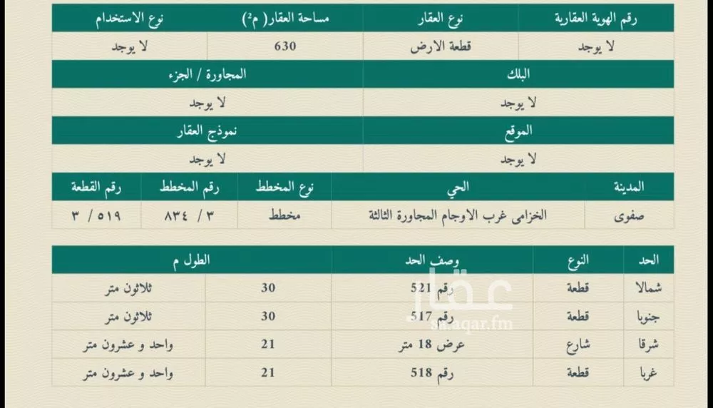 أرض للبيع في شارع جمرة بن النعمان, حي الخزامى, مدينة القطيف, المنطقة الشرقية 1 صورة