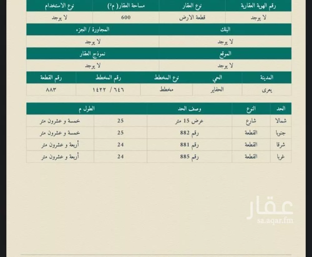 أرض للبيع في شارع شارع الحفاير, حي الحفاير, مدينة خميس مشيط - الحفاير, منطقة عسير 1 صورة