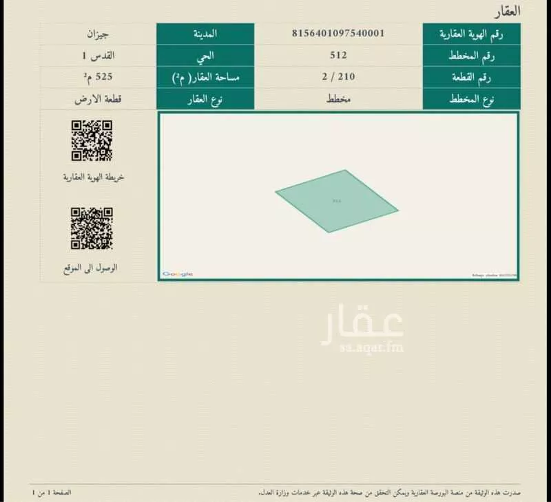 أرض للبيع في حي القدس 1, مدينة جازان, منطقة جازان 1 صورة