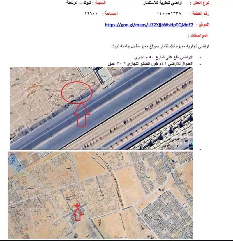 أرض للإيجار في شارع 495291, حي غرناطة, مدينة تبوك, منطقة تبوك 1 صورة