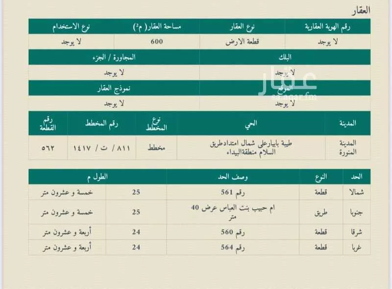 أرض للبيع في شارع الملك سعود بن عبدالعزيز, حي طيبة, مدينة المدينه المنوره, منطقة المدينة المنورة 1 صورة