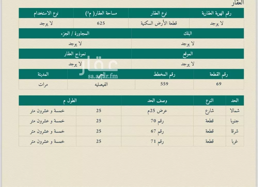 أرض للبيع في حي الفيصلية, مدينة مرات, منطقة الرياض 1 صورة