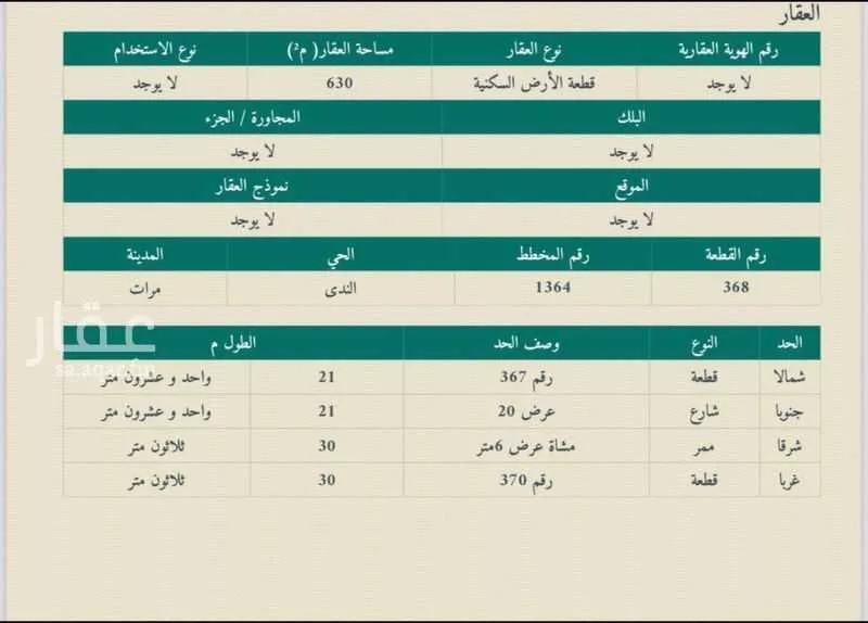أرض للبيع في شارع نعيم بن عبدالله, حي الندى, مدينة مرات, منطقة الرياض 1 صورة