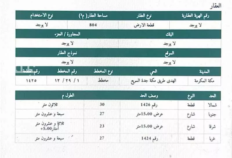 أرض للبيع في شارع عثمان بن مظعون الجمحي رضي الله عنه ، حي الملك فهد ، مكة ، منطقة مكة المكرمة 1 صورة