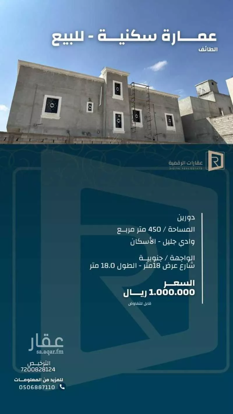 عمارة للبيع في شارع ابي بكر الباقلاني, حي ضاحية الإسكان, مدينة الطائف, منطقة مكة المكرمة 1 صورة