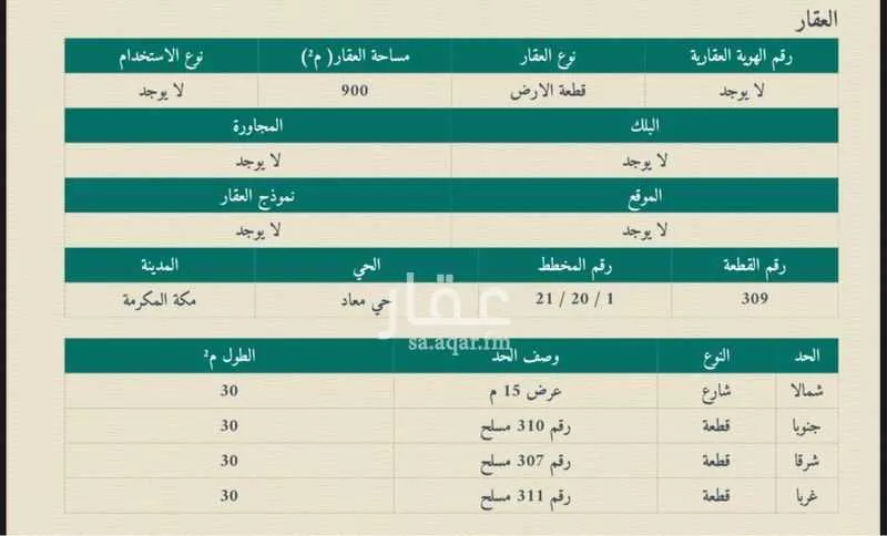 أرض للبيع في شارع شارع البادية, حي معاد, مدينة مكه المكرمه, منطقة مكة المكرمة 1 صورة