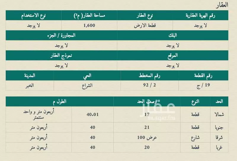 أرض للإيجار في شارع 2905511, حي الشراع, مدينة الخبر, المنطقة الشرقية 1 صورة