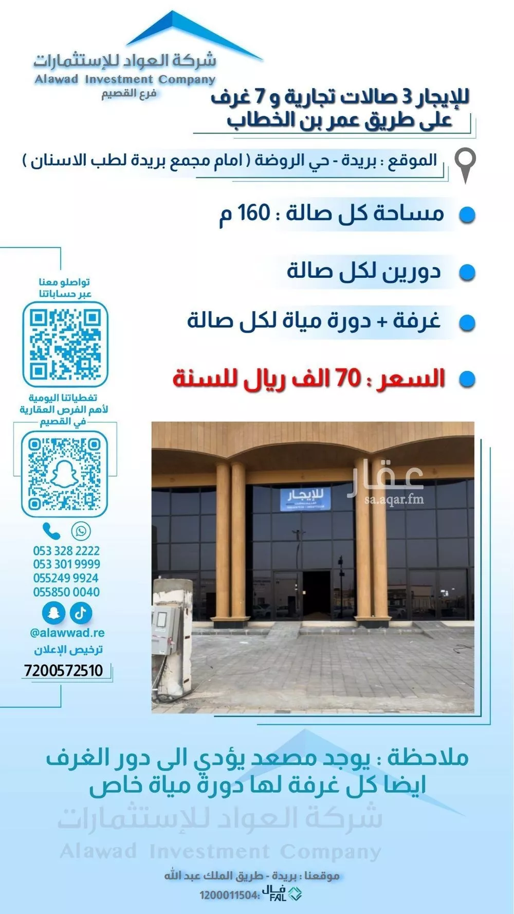 محل للإيجار في شارع عمر بن الخطاب الفرعي, حي الروضة, مدينة بريده, منطقة القصيم 1 صورة