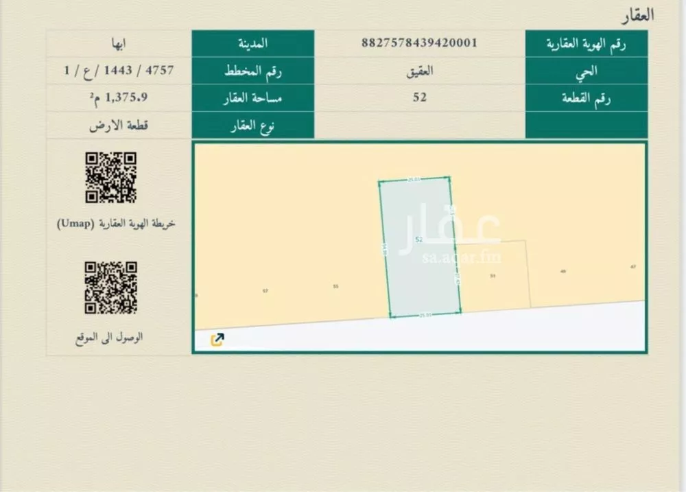 أرض للإيجار في حي العقيق, مدينة أبها, منطقة عسير 1 صورة