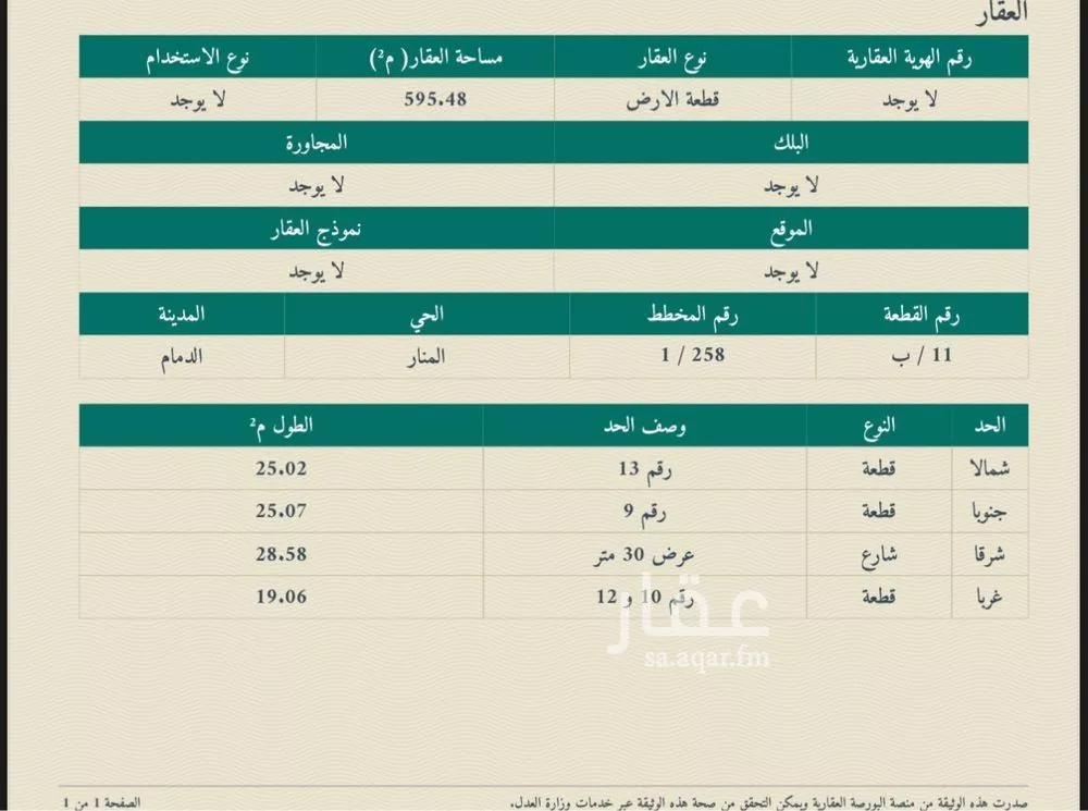 أرض للبيع في شارع ابن الخطيب, حي المنار, مدينة الدمام, المنطقة الشرقية 1 صورة