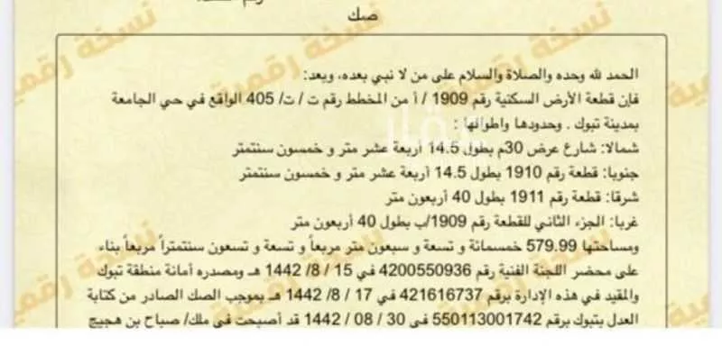 أرض للبيع في شارع عبدالله باسند, حي الجامعة, مدينة تبوك, منطقة تبوك 1 صورة