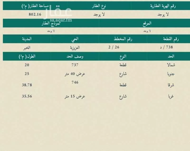 أرض للإيجار في شارع شارع نعمان بن حارثة, حي الجسر, مدينة الخبر, المنطقة الشرقية 1 صورة
