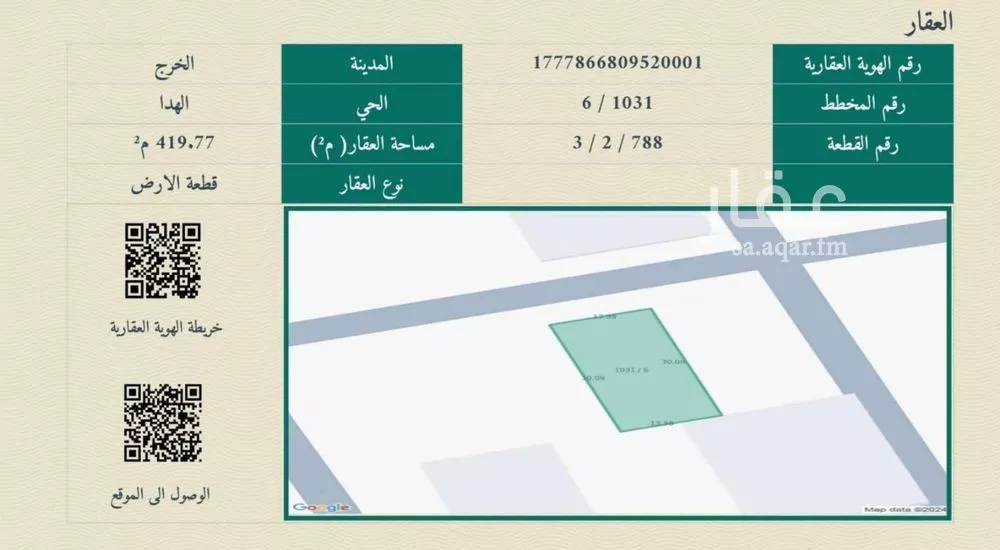 أرض للبيع في شارع اياد مدني, حي الهدا, مدينة الخرج, منطقة الرياض 1 صورة