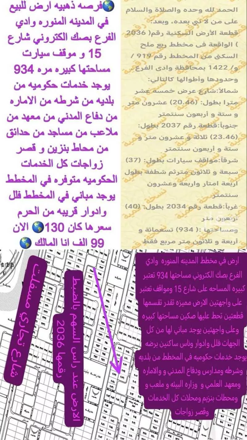 أرض للبيع في حي مخطط وادي الفرع, مدينة وادي الفرع, منطقة المدينة المنورة 1 صورة