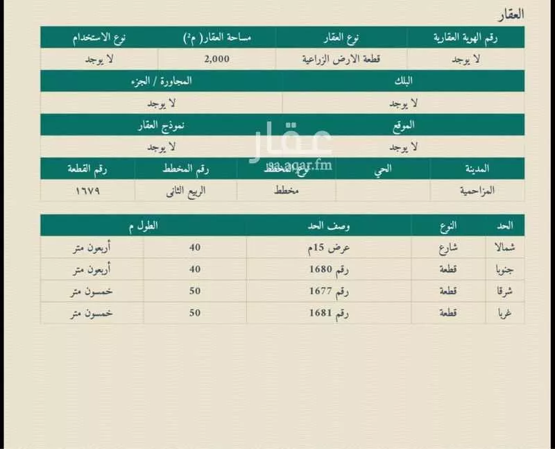 أرض للبيع في حي المشاعله, مدينة المشاعله, منطقة الرياض 1 صورة