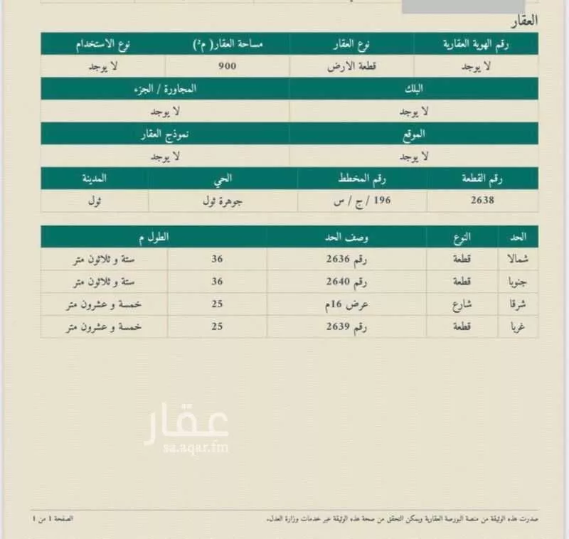 أرض للبيع في حي جوهرة ثول, مدينة ثول, منطقة مكة المكرمة 1 صورة