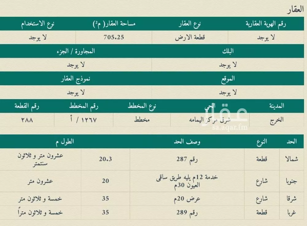 أرض للبيع في شارع ادريس بن مرير, حي البساتين, مدينة الخرج, منطقة الرياض 1 صورة