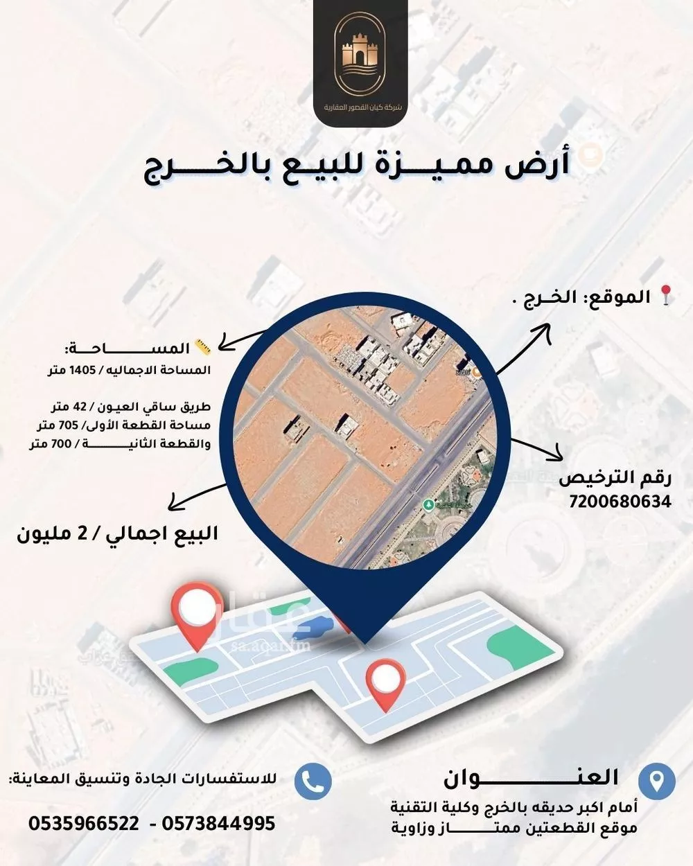 أرض للبيع في شارع ادريس بن مرير, حي البساتين, مدينة الخرج, منطقة الرياض 1 صورة