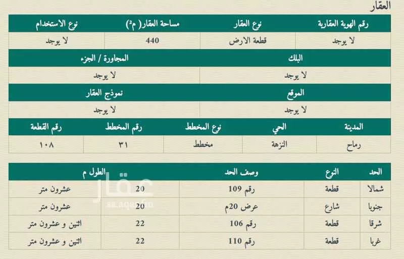 أرض للبيع في شارع 6632716, حي النزهة, مدينة رماح, منطقة الرياض 1 صورة