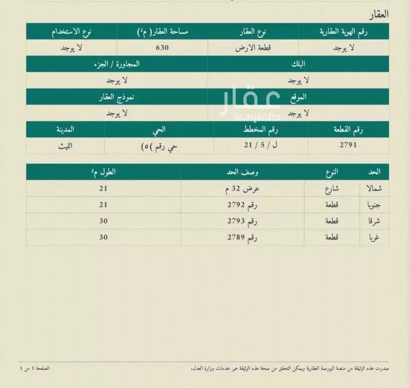 أرض للبيع في شارع المعتضد بالله ابن ابي القاسم, حي (حي رقم (5, مدينة الليث, منطقة مكة المكرمة 1 صورة