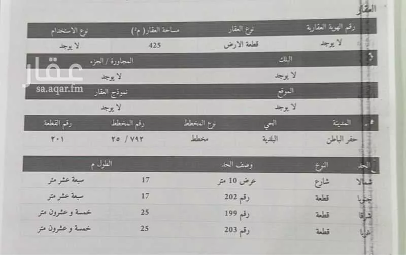 أرض للبيع في شارع البلدية 421, حي البلدية, مدينة حفر الباطن, المنطقة الشرقية 1 صورة