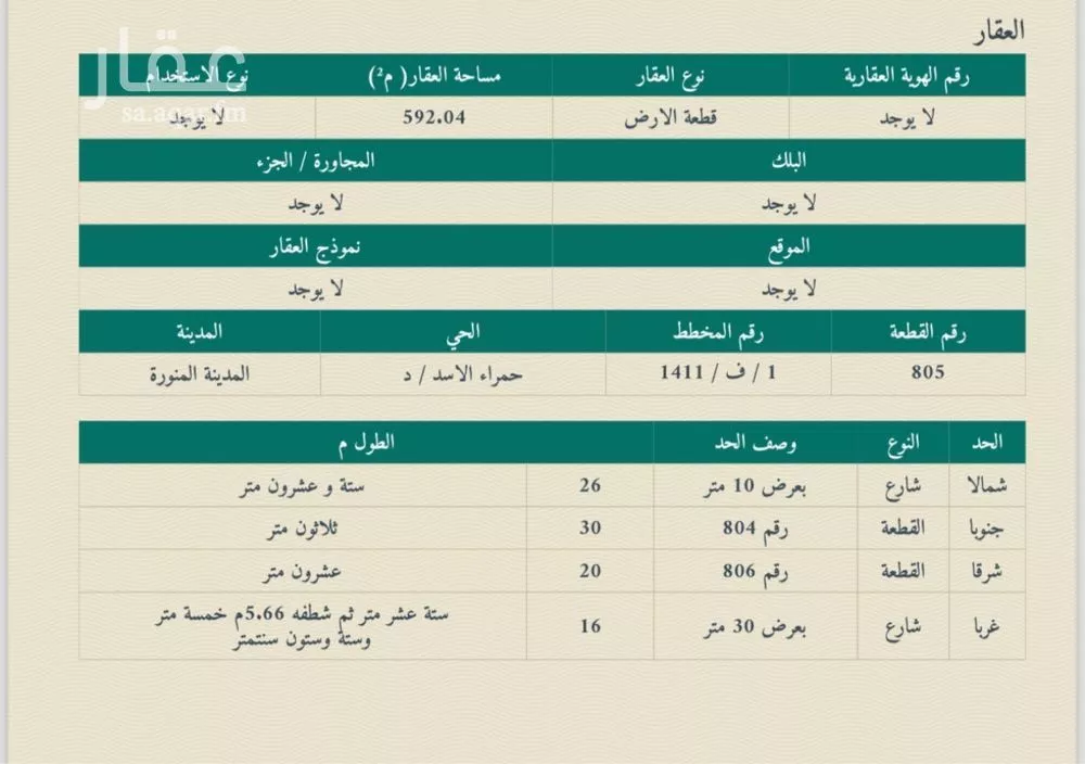 أرض للبيع في شارع ساحات, حي ورقان, مدينة المدينه المنوره, منطقة المدينة المنورة 1 صورة