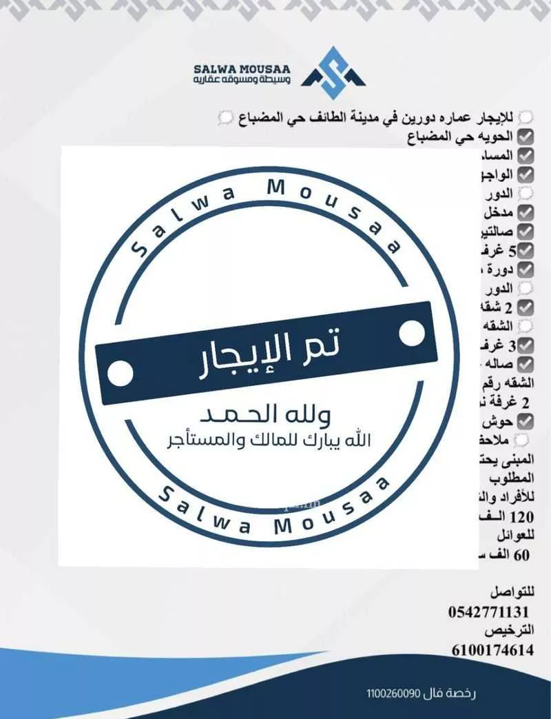عمارة للإيجار في شارع ثمامة الحنفي, حي المضباع, مدينة امارة منطقة مكة المكرمة - الطائف, منطقة مكة المكرمة 1 صورة