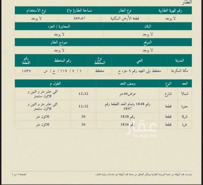 أرض للبيع في شارع أبو علي الخياط, حي الفلق الجديد, مدينة مكة المكرمة, منطقة مكة المكرمة 1 صورة