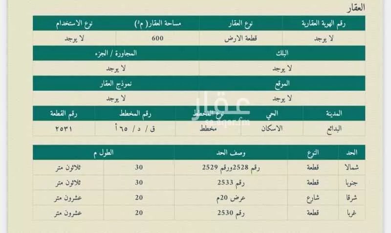 أرض للبيع في شارع 5555, حي الإسكان, مدينة البدائع, منطقة القصيم 1 صورة