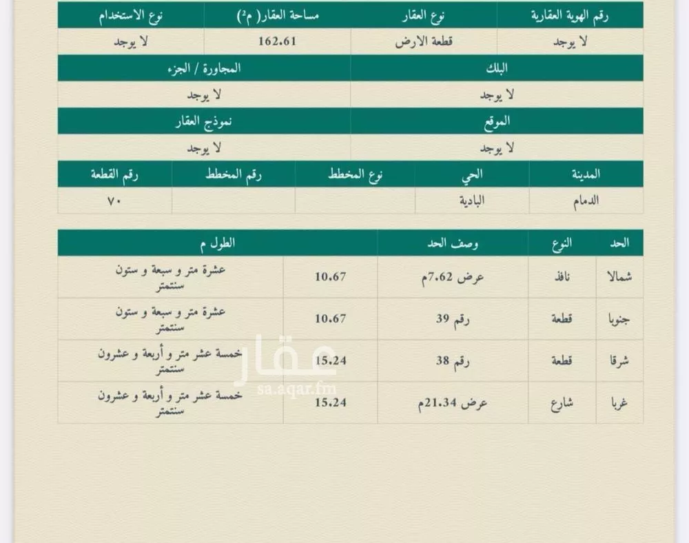 أرض للبيع في شارع اوس ابن حارثة, حي البادية, مدينة الدمام, المنطقة الشرقية 1 صورة