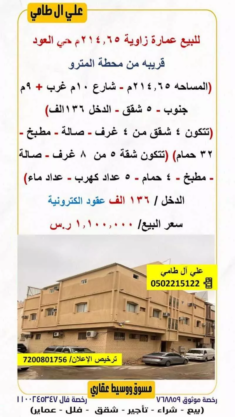 عمارة للبيع في شارع ابن الحلاوي, حي العود, مدينة الرياض, منطقة الرياض 1 صورة