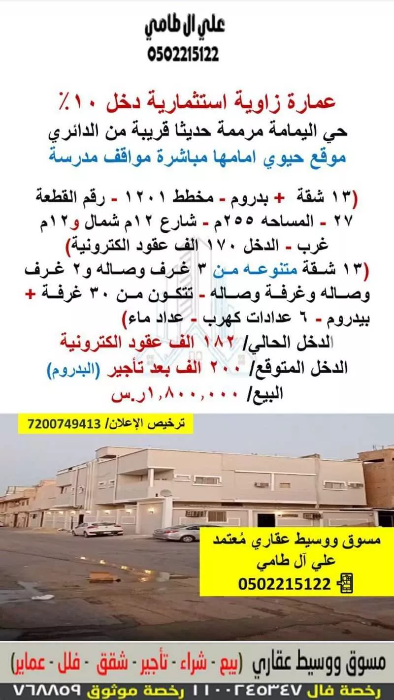 عمارة للبيع في شارع الشلايل, حي اليمامة, مدينة الرياض, منطقة الرياض 1 صورة