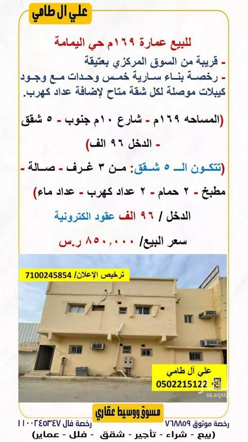 عمارة للبيع في شارع الحسن بن قحطبة, حي اليمامة, مدينة الرياض, منطقة الرياض 1 صورة