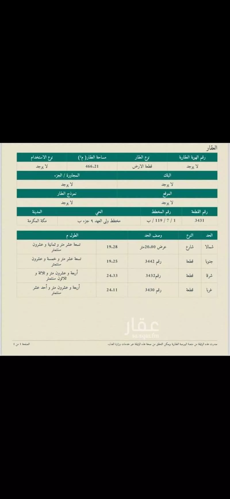 أرض للبيع في حي شعب عامر , مدينة مكه المكرمه, منطقة مكة المكرمة 1 صورة