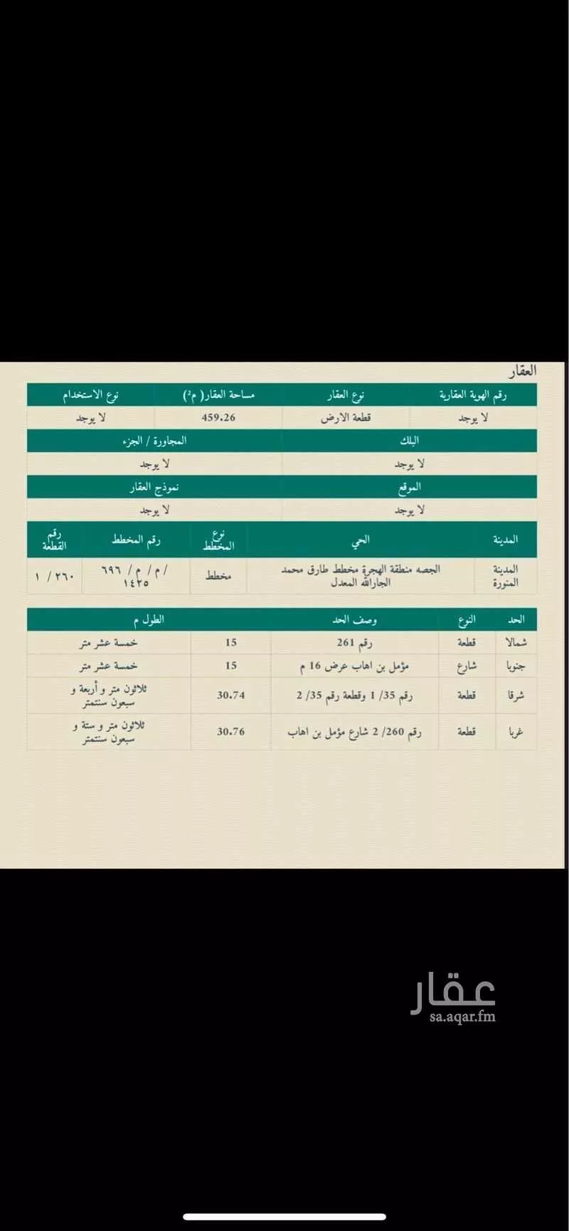 أرض للبيع في شارع مؤمل بن اهاب, حي الجصة, مدينة المدينه المنوره, منطقة المدينة المنورة 1 صورة