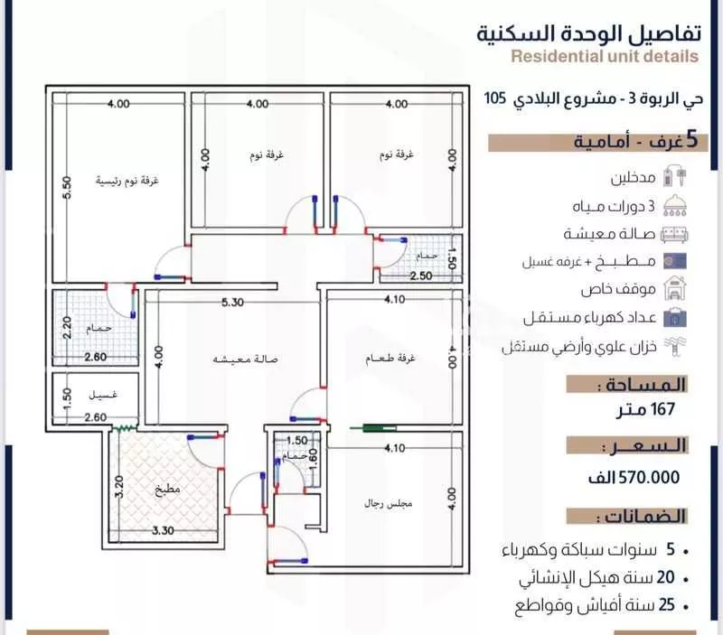 شقة للبيع في شارع الحسين بن رواحة, حي الربوة, مدينة جدة, منطقة مكة المكرمة 1 صورة