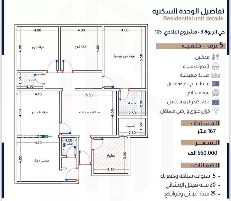 شقة للبيع في شارع الحسين بن رواحة, حي الربوة, مدينة جدة, منطقة مكة المكرمة 1 صورة